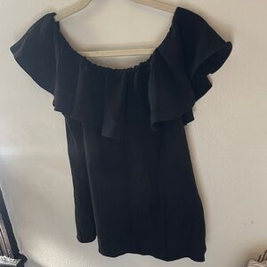 Polo Ralph Lauren Elegant Black Ruffle Off-Shoulder Top